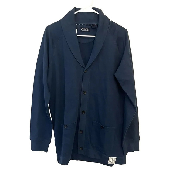 Chaps Navy Blue Cardigan Sweater Mens Small Cotton Button Preppy Grandpacore - Picture 1 of 10